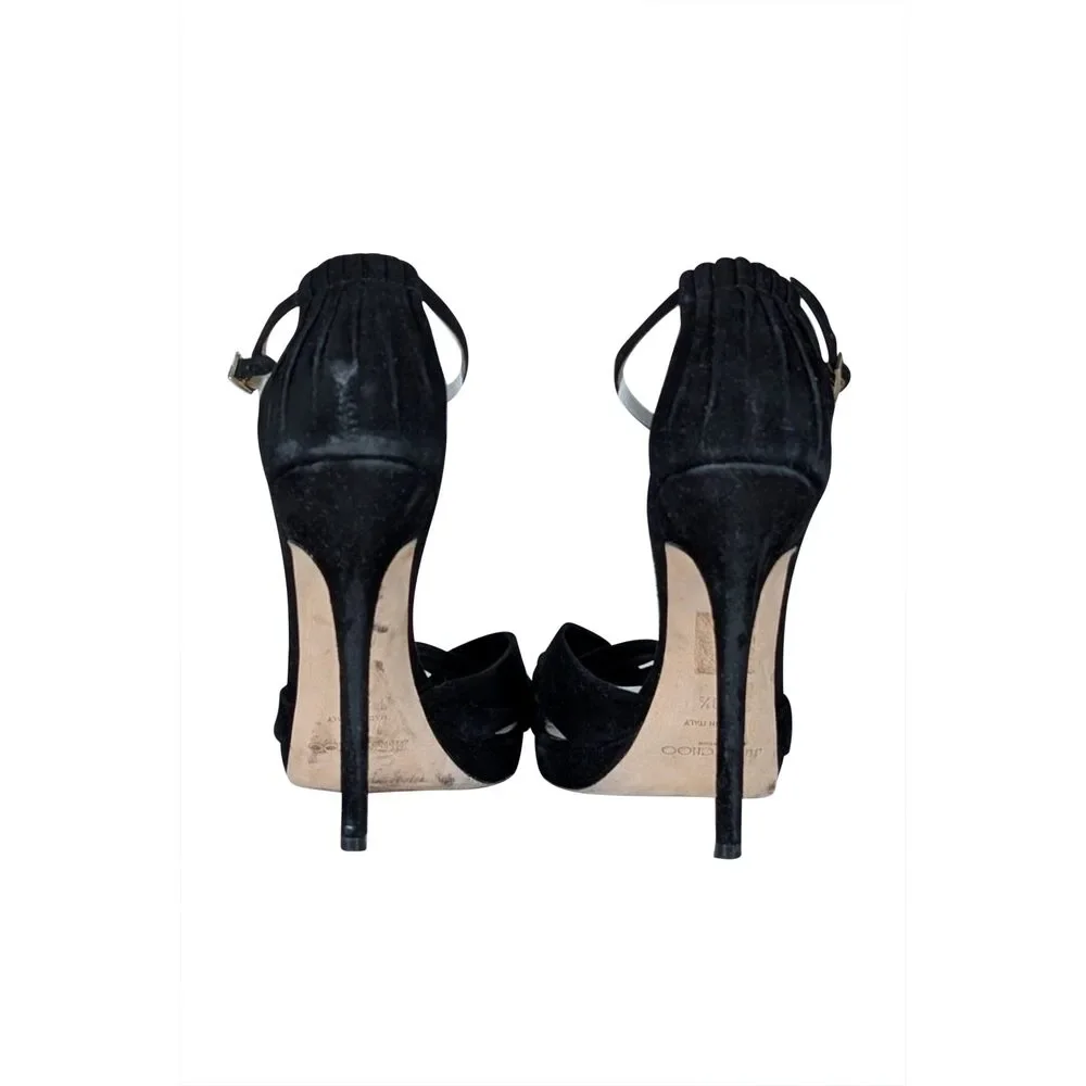 Jimmy Choo - Black Suede Open Toe Strappy Pumps Sz 9.5
